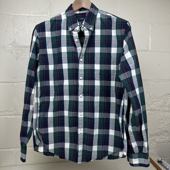 Mens - J. Crew - Button Up Shirt Size Large - Blue, Green & White Plaid - Picture 1 of 8